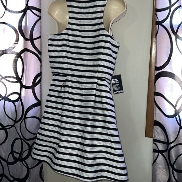 Express Black & White Stripe A Line Dress Size 6 NEW - Picture 5 of 8